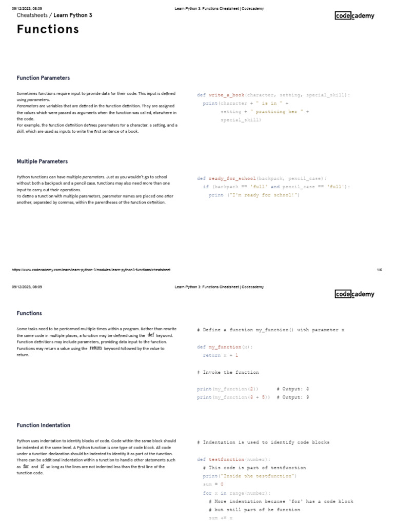 Learn Python 3 - Functions Cheatsheet - Codecademy | PDF | Computers