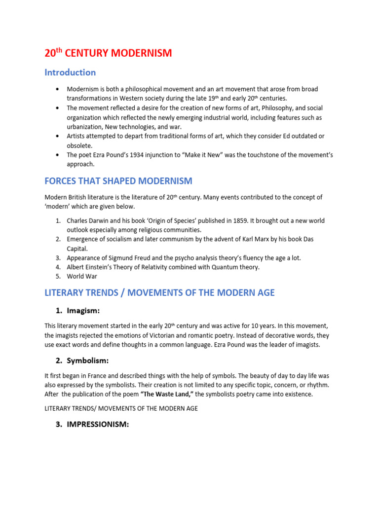20th Century Modernisms Pdf Surrealism T S Eliot
