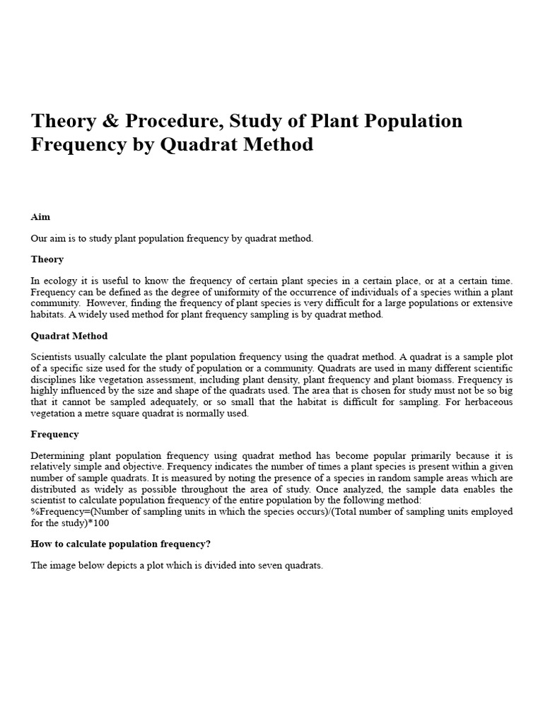 Quadrat Method for Plant Frequency Study | PDF