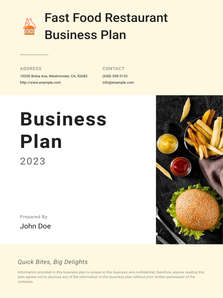 Sample Of Business Plan For Fast Food Restaurant