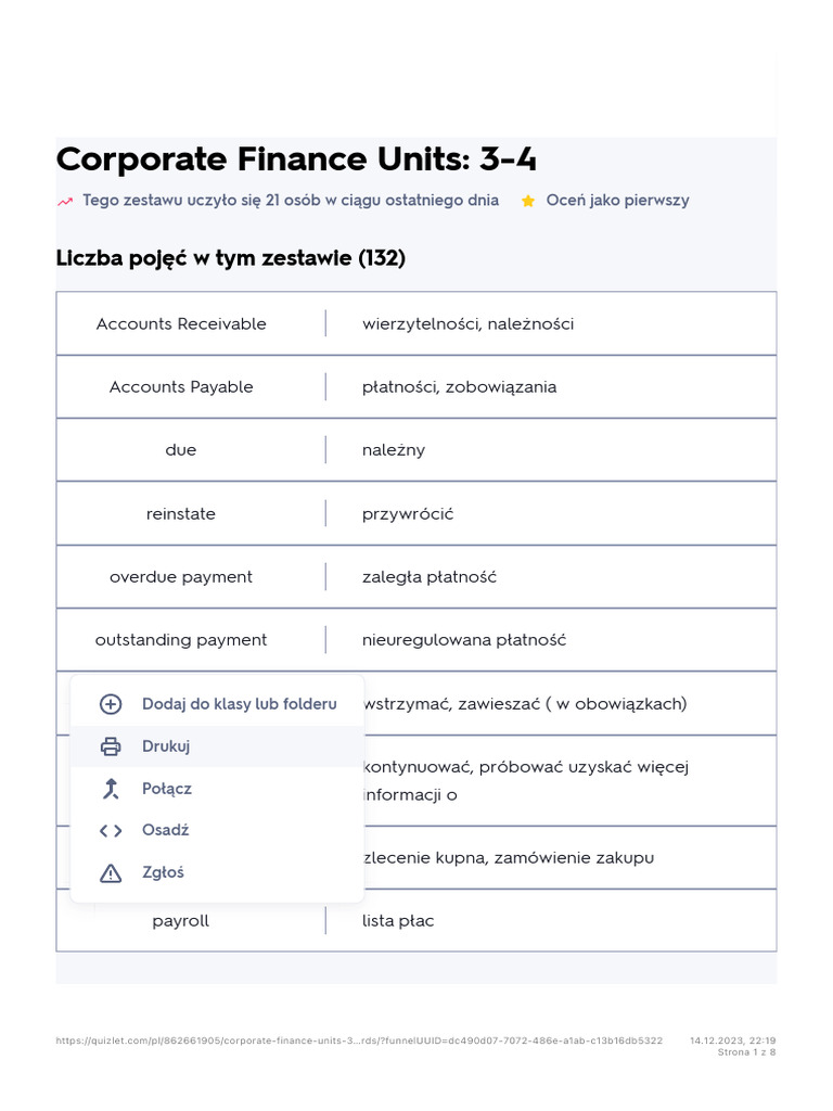 Fiszki - Corporate Finance Units - 3-4 - Quizlet | PDF