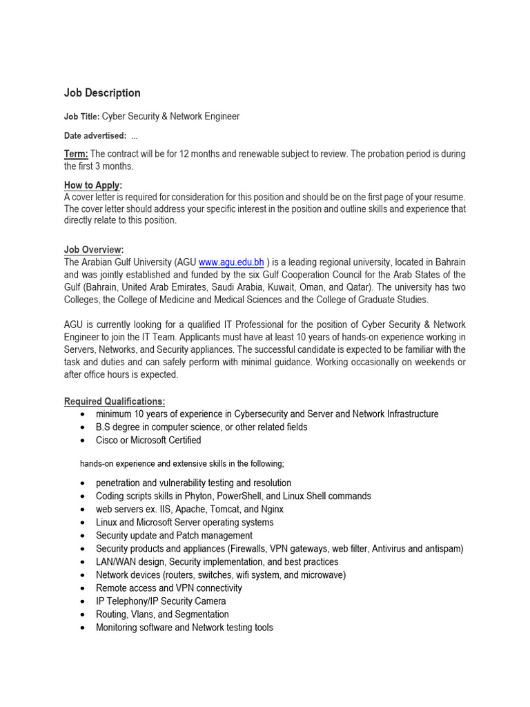 Cyber Security & Network Engineer Role | PDF | Computer Network | Security