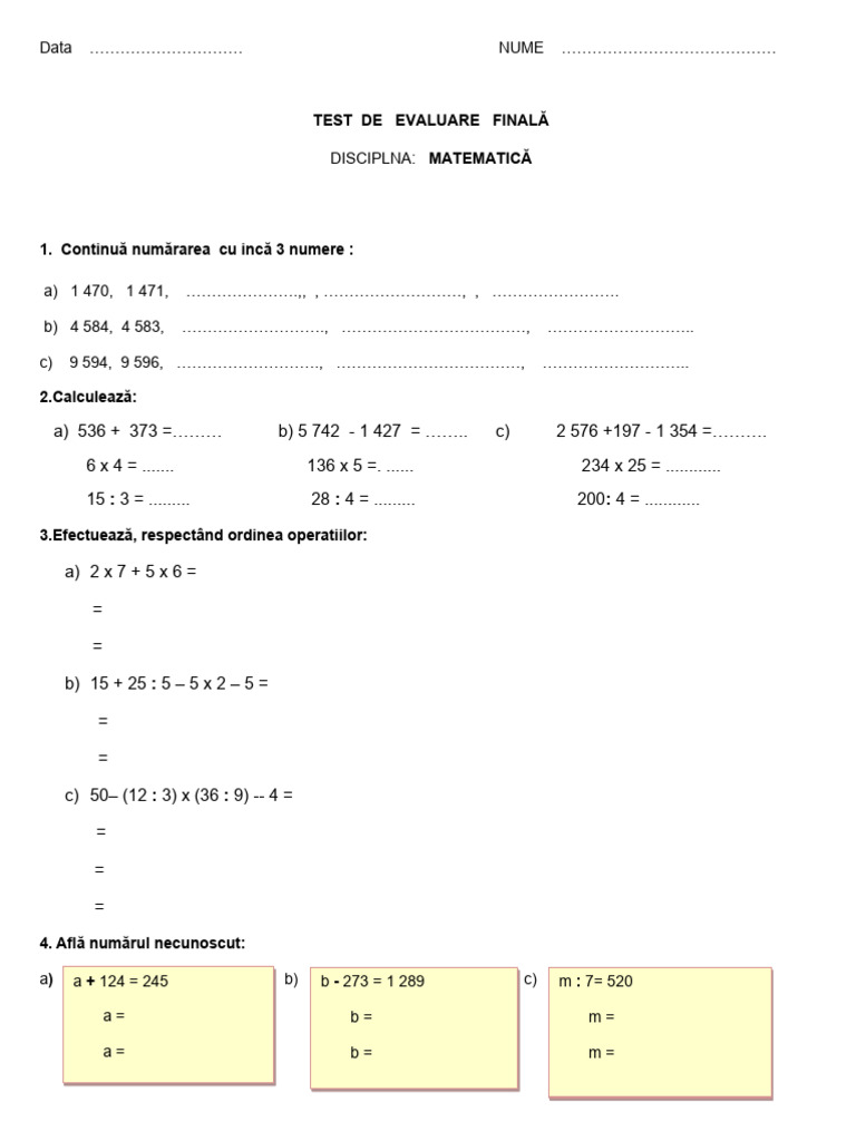 0 Test Evaluare Finala Mate | PDF