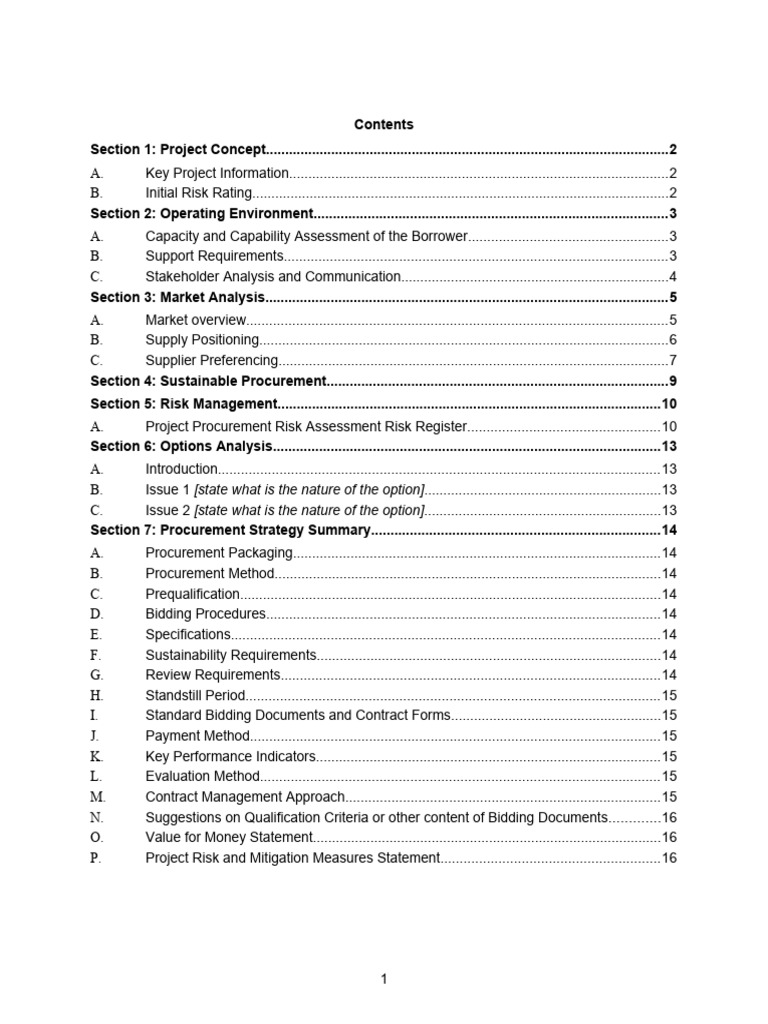Procurement Strategy Document Template | PDF | Procurement | Risk
