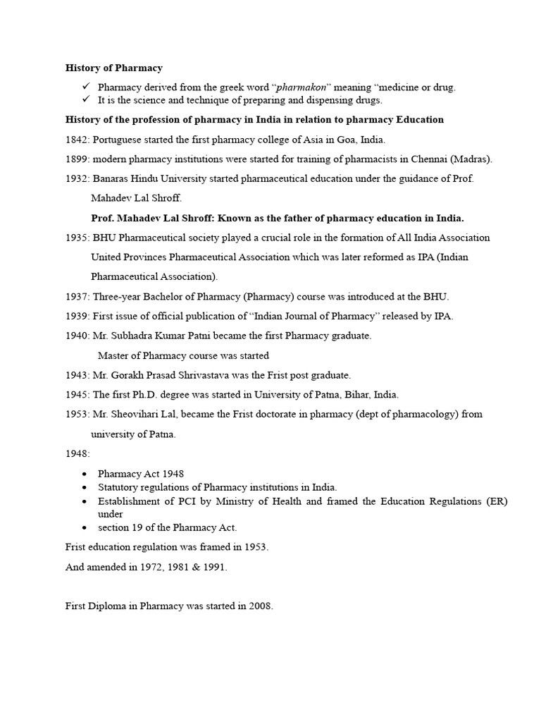 History of Pharamcy | PDF | Pharmacy | Drugs