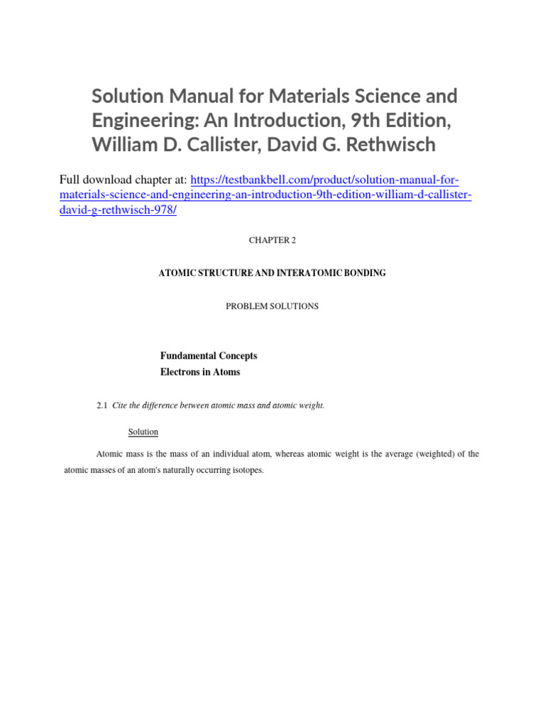 Solution Manual For Materials Science and Engineering An Introduction 9th Edition William D