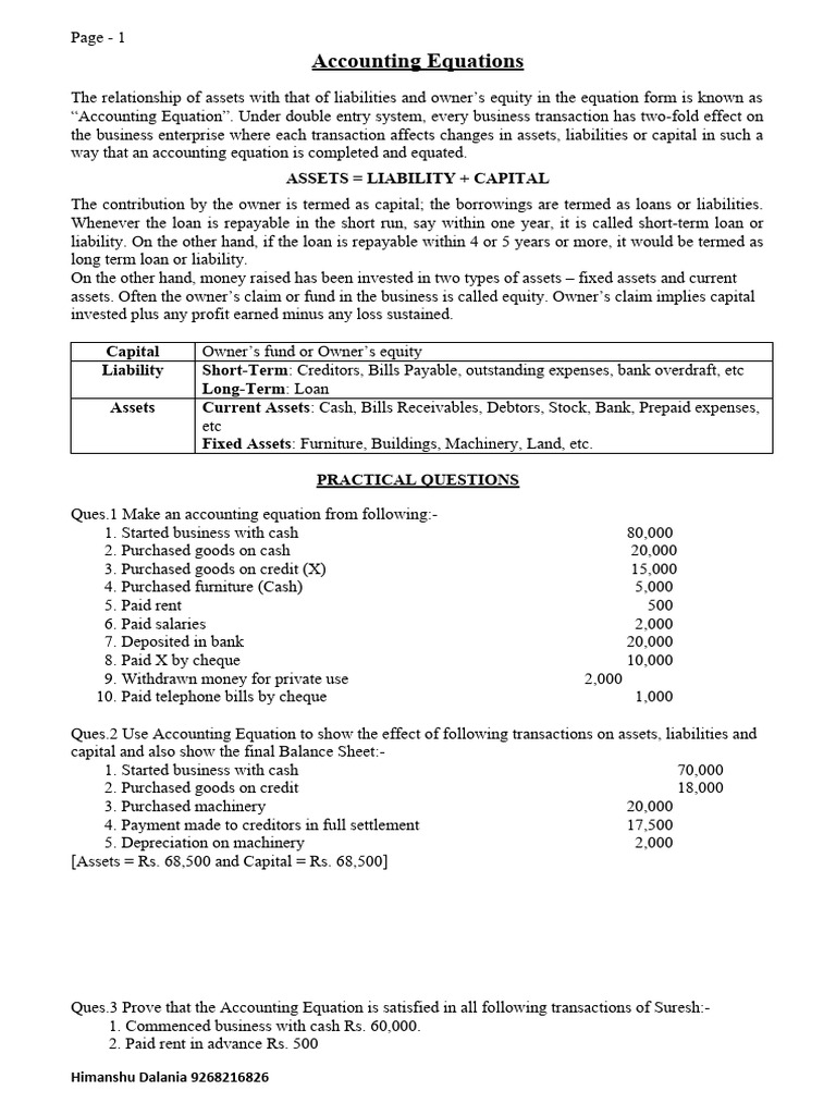 Accounting Equation | PDF | Debits And Credits | Equity (Finance)