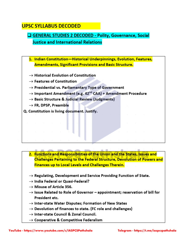 UPSC General Studies 2 Syllabus Overview | PDF | Governance ...