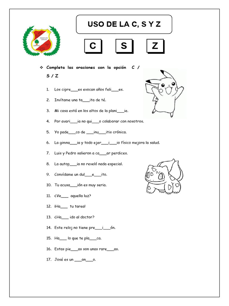 Ejercicios De C S Y Z Para Niños Pdf 