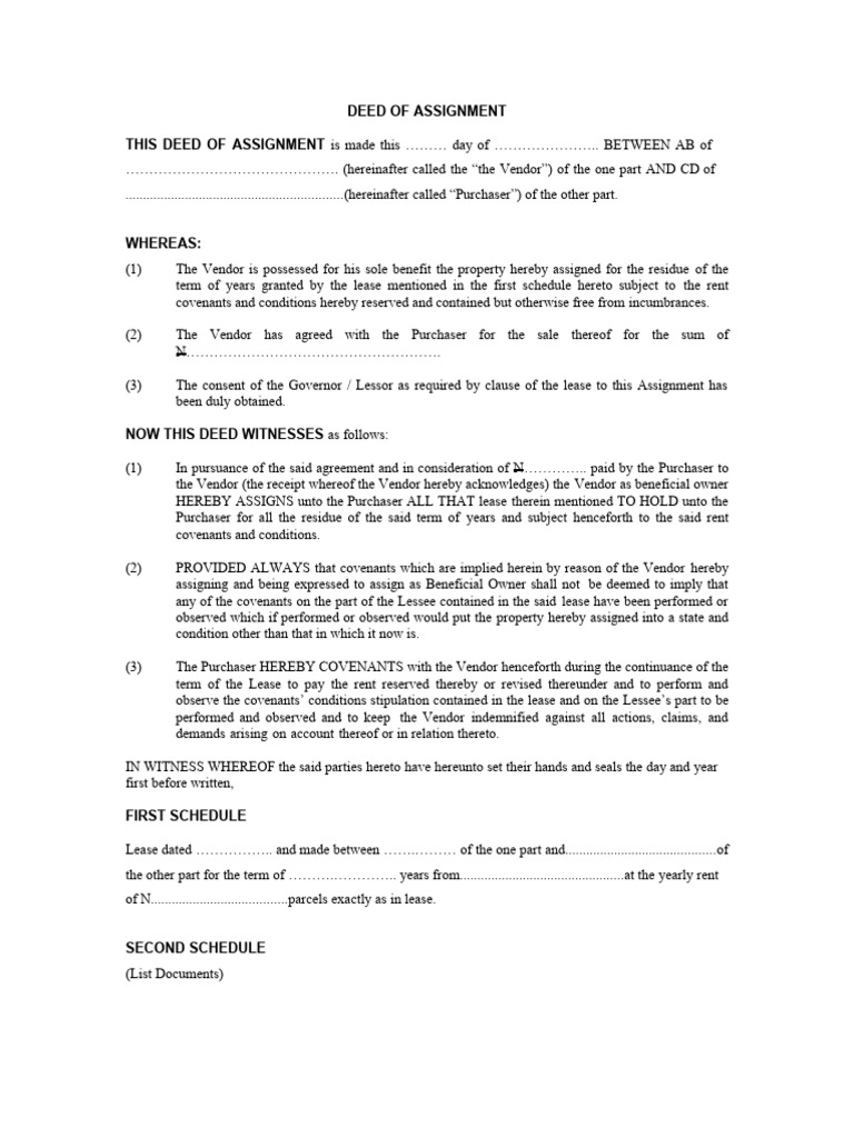 deed of assignment for lease