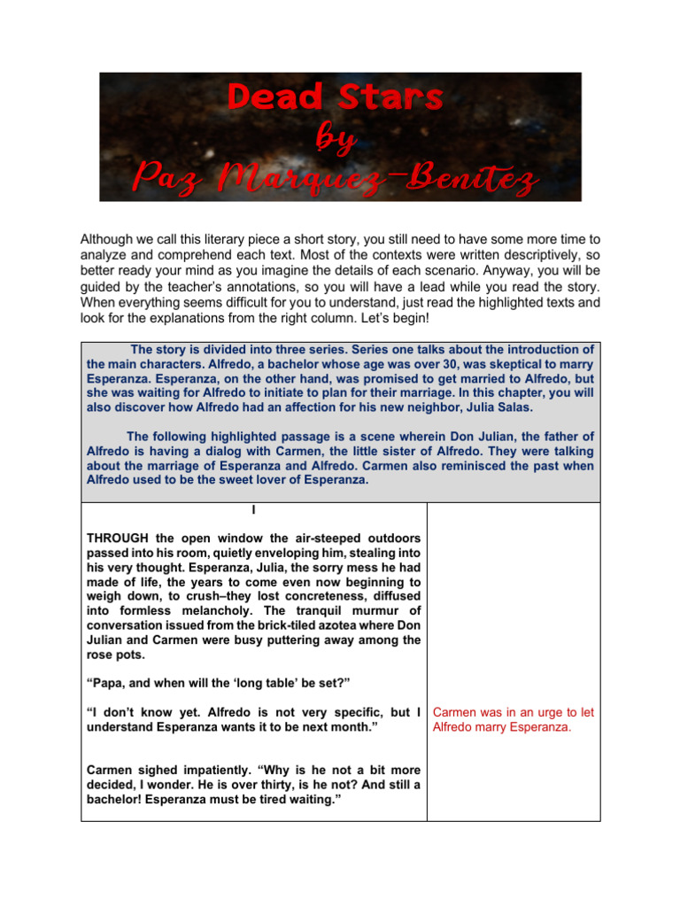 What Is The Conflict Of The Story Dead Stars By Paz Marquez Benitez