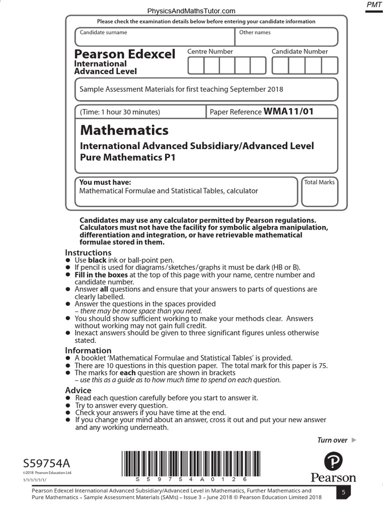 Spec P1 2018 | PDF | Mathematics | Calculator