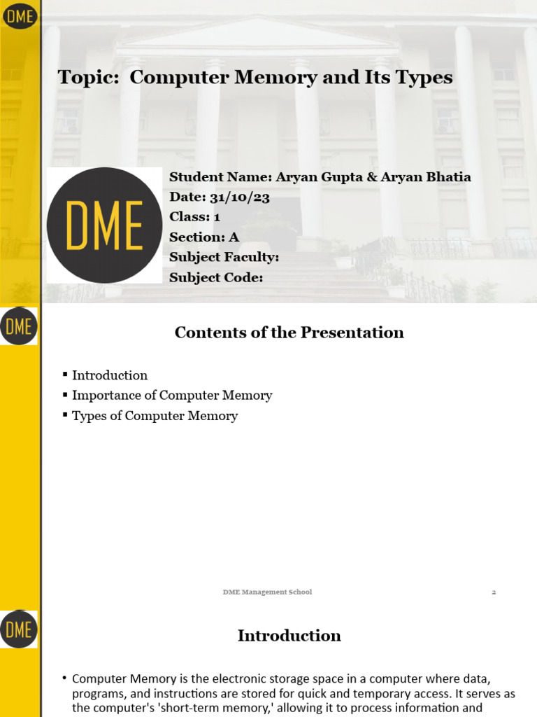 Topic Computer Memory and Its Types PDF Computer Data Storage