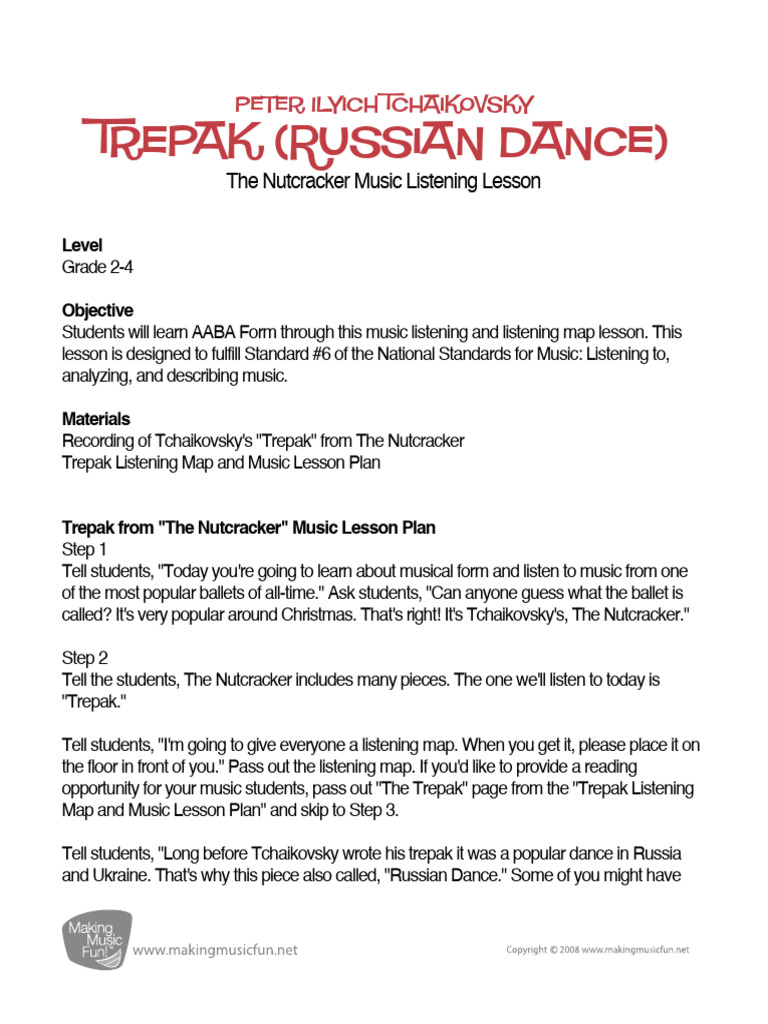 Trepak Nutcracker Listening Map PDF The Nutcracker Pyotr Ilyich