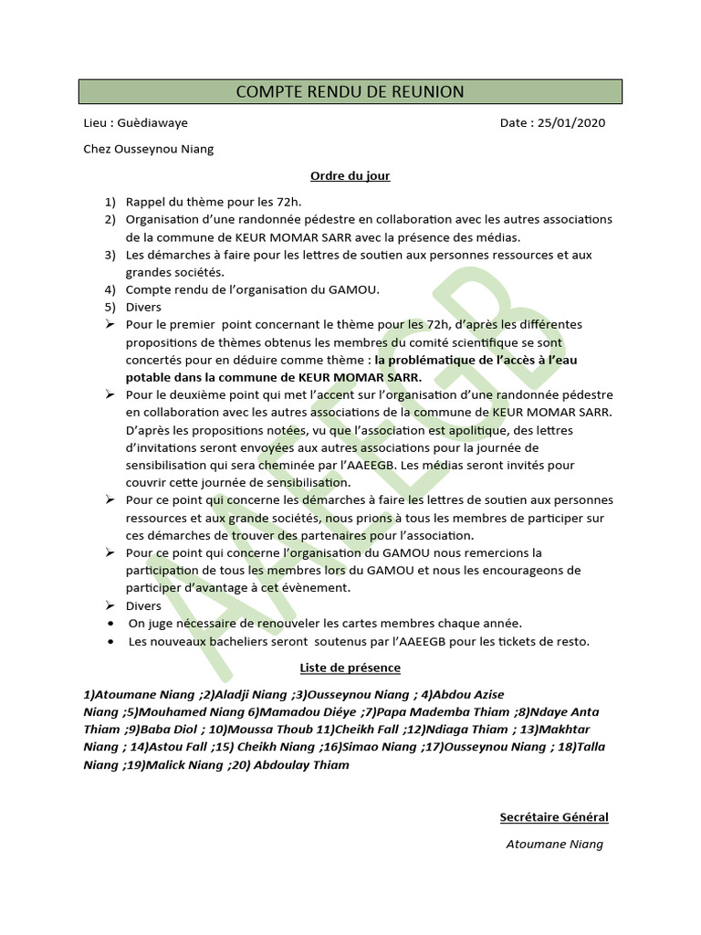 Compte Rendu de la Réunion du 25/01/20 | PDF