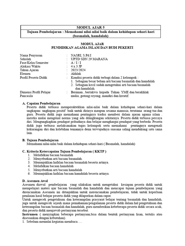 Modul Ajar 5 Paibp Kelas 5 Pdf