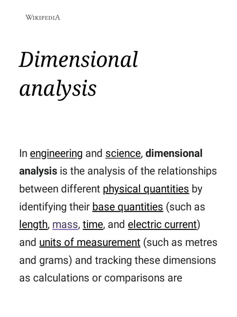 Dimensional Analysis Wikipedia Download Free PDF Vector Space