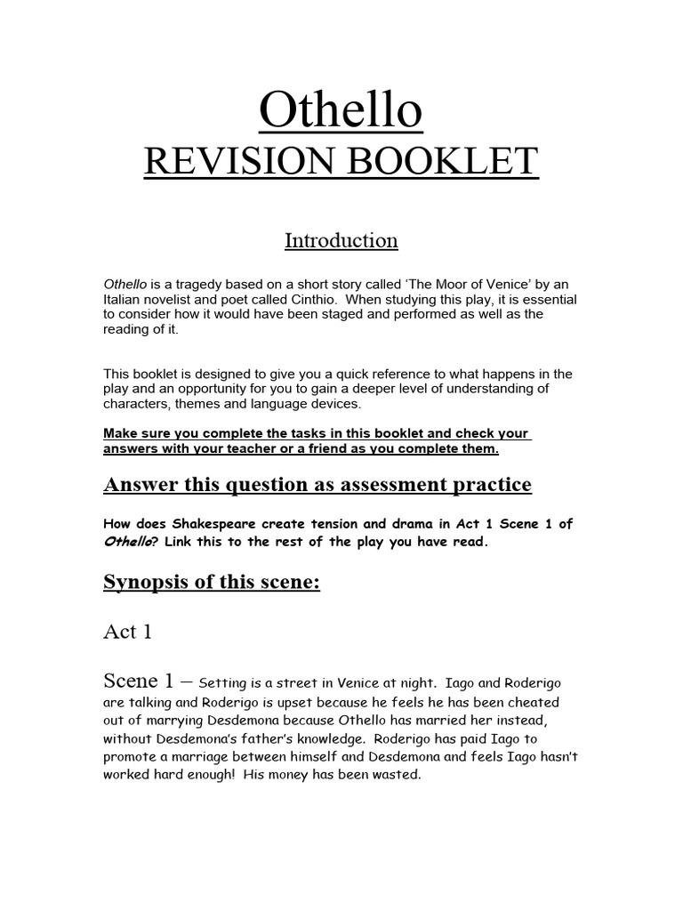Othello A Level Revision Booklet | PDF | Othello | Iago