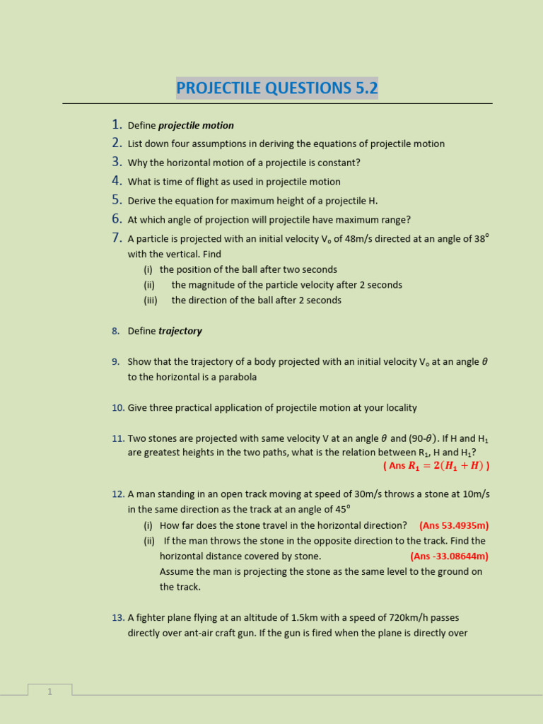 Projectile Motion: Key Concepts & Problems | PDF