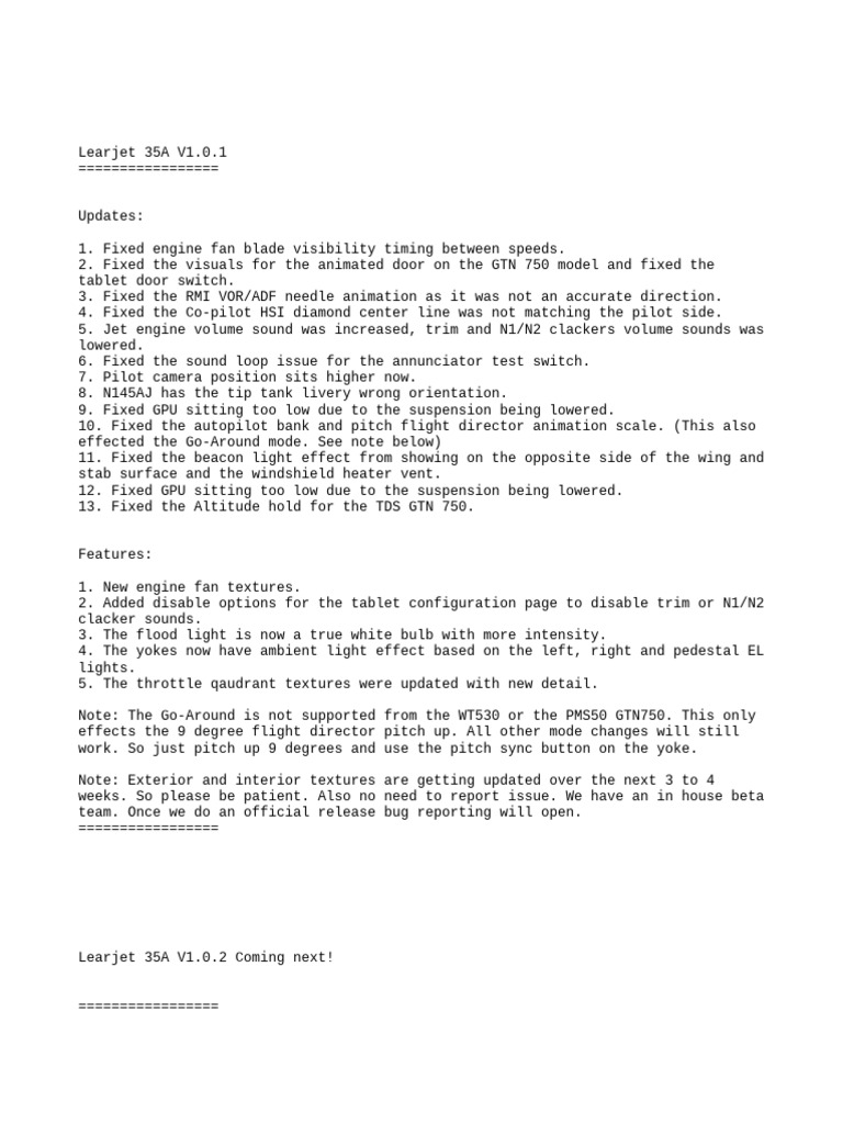Flysimware Learjet 35A Current Changelogs | PDF | Business | Computers