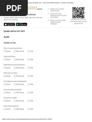 Elevator Maintenance Checklist Form