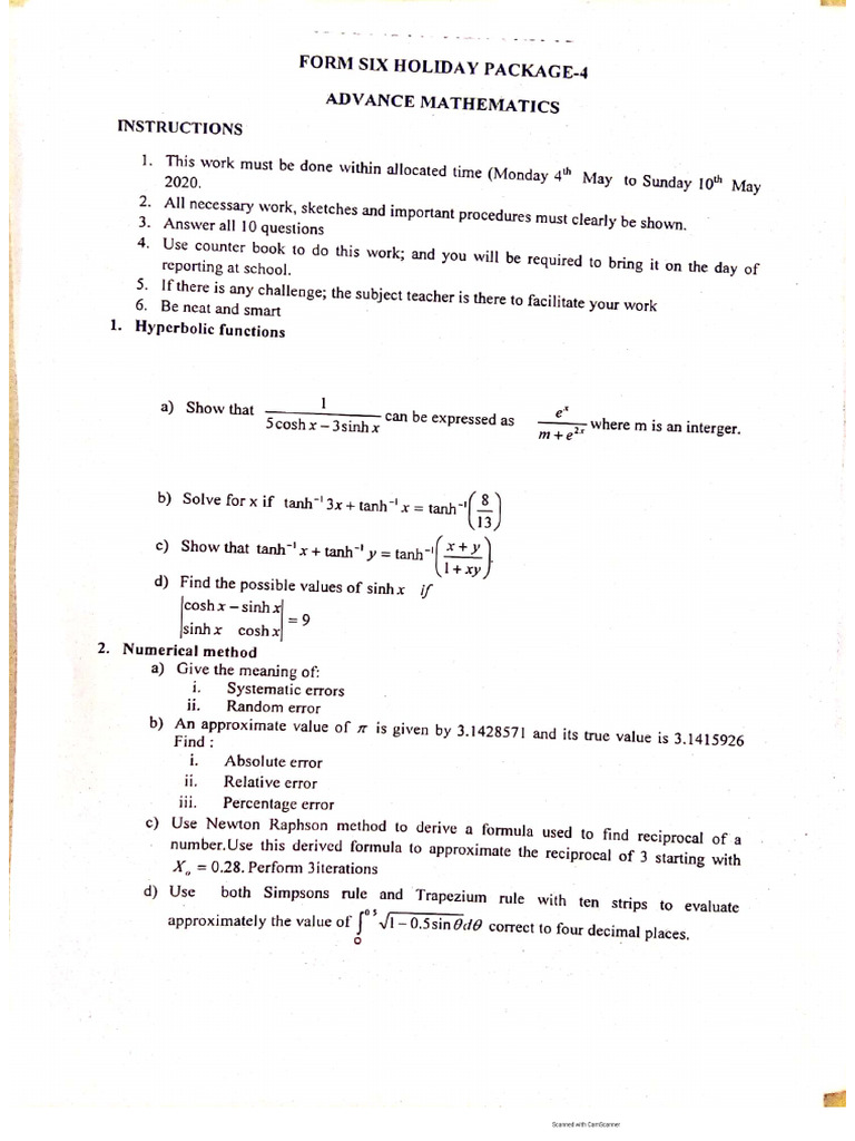 Form Six Advance Math Package | PDF