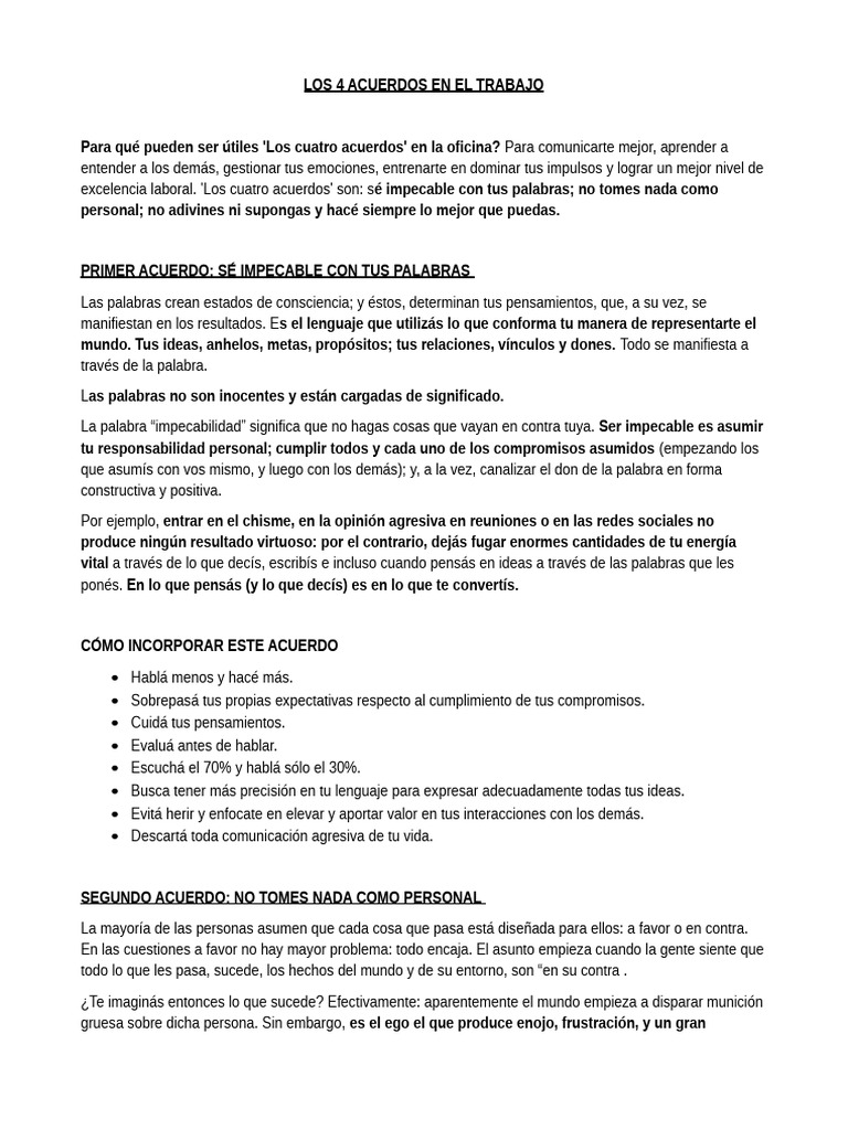 Aplicando los 4 Acuerdos en el Trabajo | PDF | Las emociones | Ira