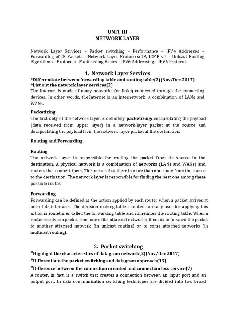 CN - Unit Iii Notes | PDF | Internet Protocols | Routing