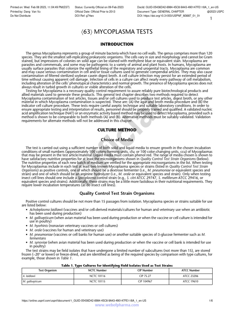 〈63〉 Mycoplasma Tests PDF Mycoplasma Growth Medium