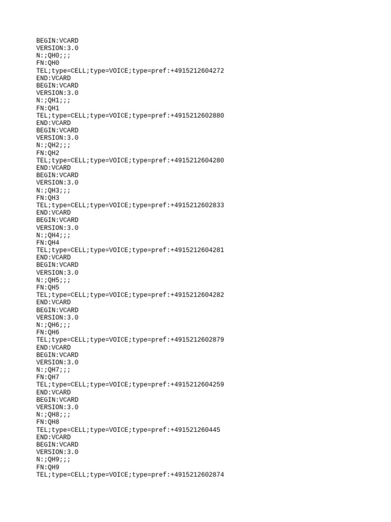 97 vCard Contacts List | PDF