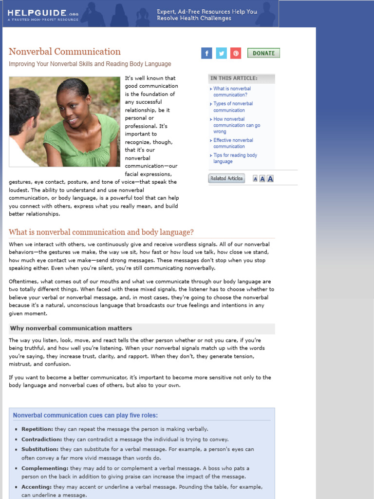 Nonverbal communication improving nonverbal skills reading body