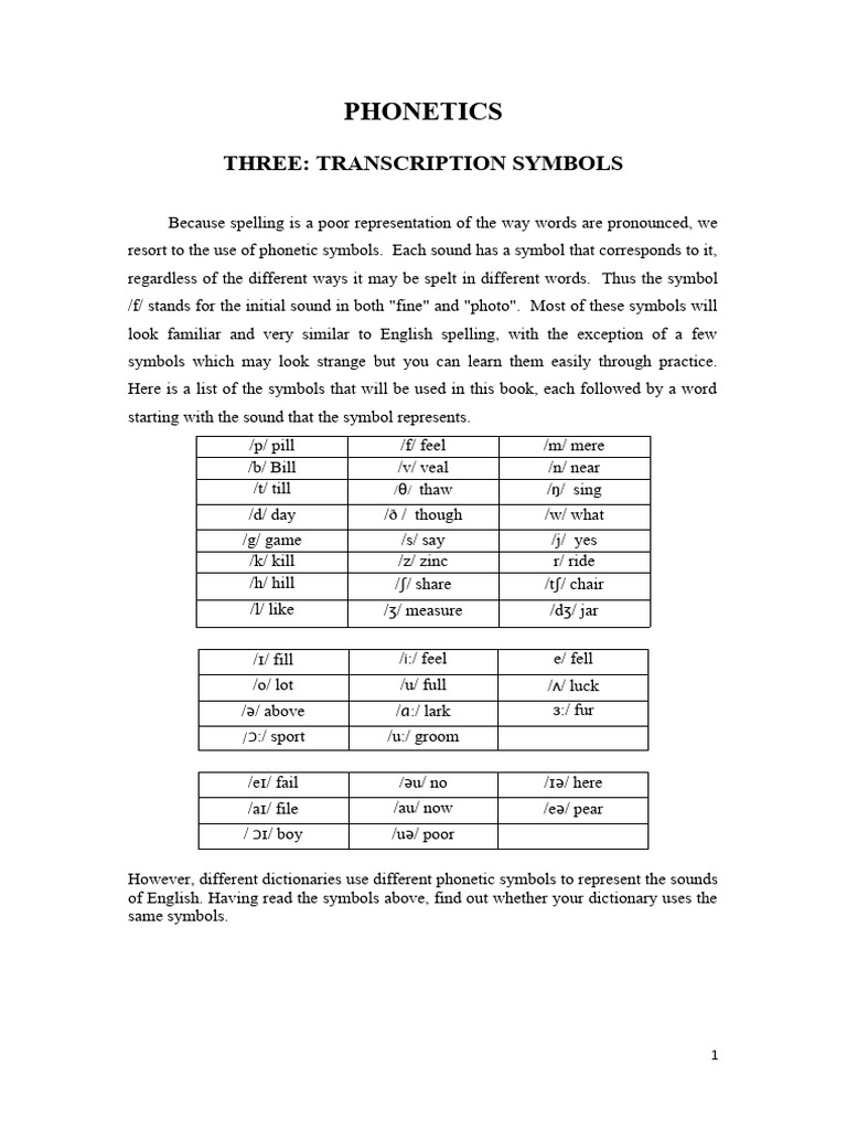 Phonetic Symbols and Transcription Guide | PDF