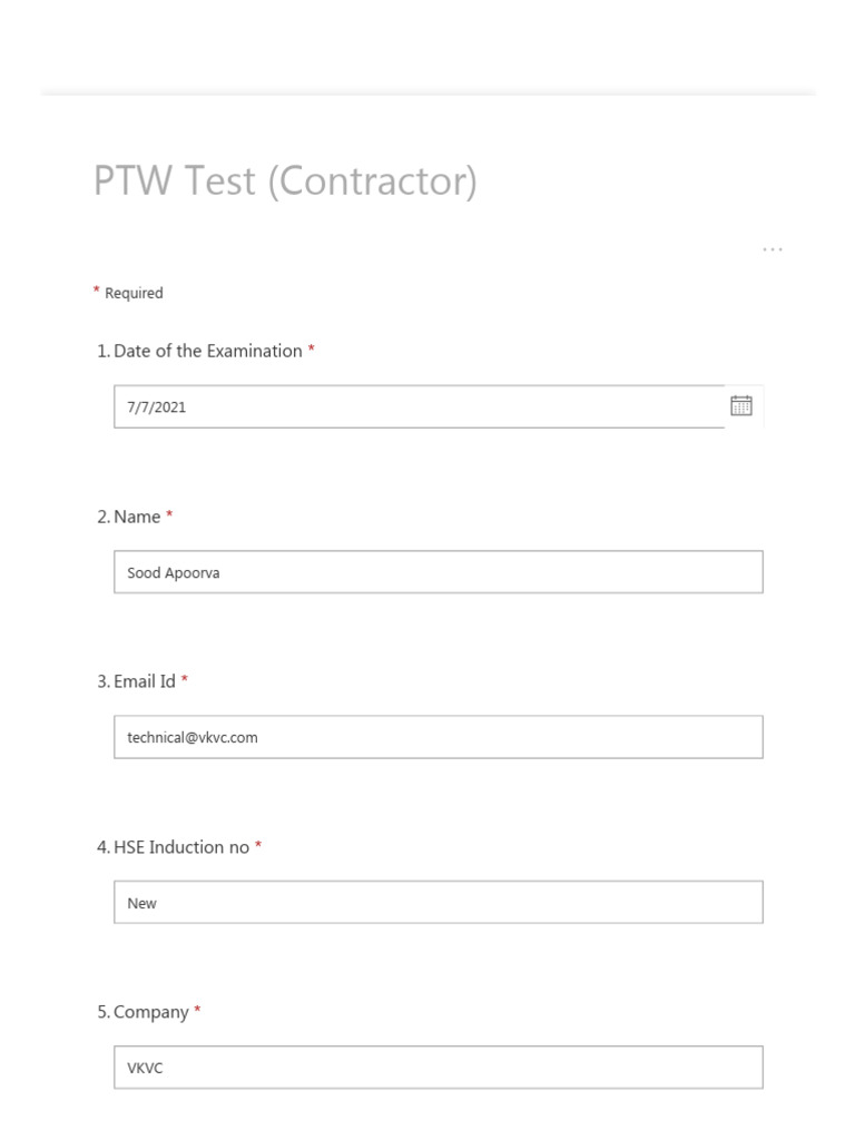 PTW Test (Contractor) | PDF