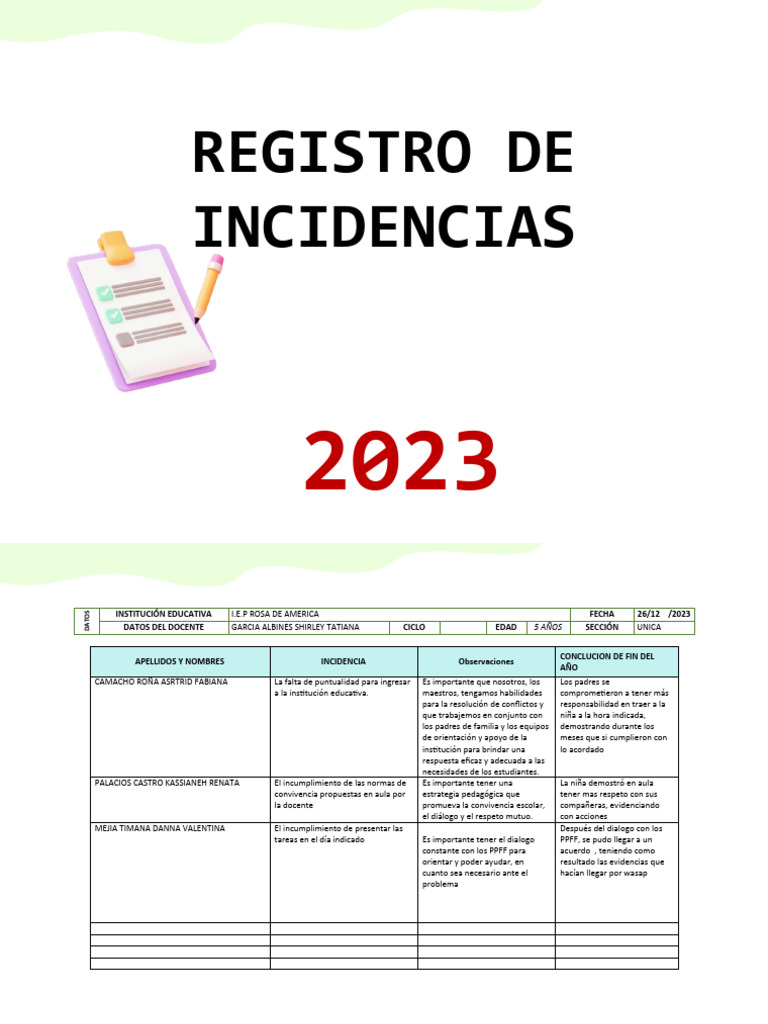 Registro de Incidencias .. | PDF