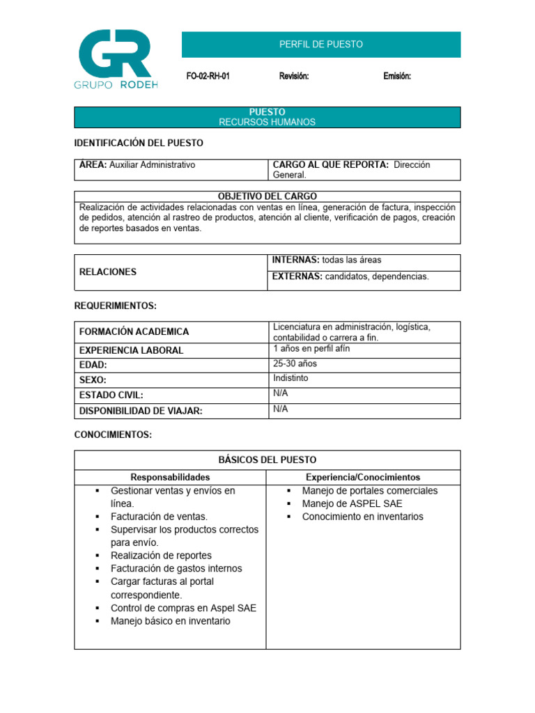 Perfil de Auxiliar Administrativo | PDF