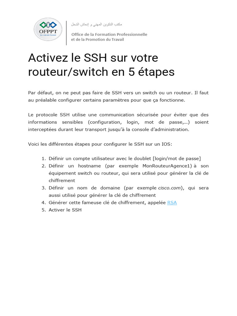 Activer SSH sur Routeur en 5 Étapes | PDF | Enveloppe de protection ...