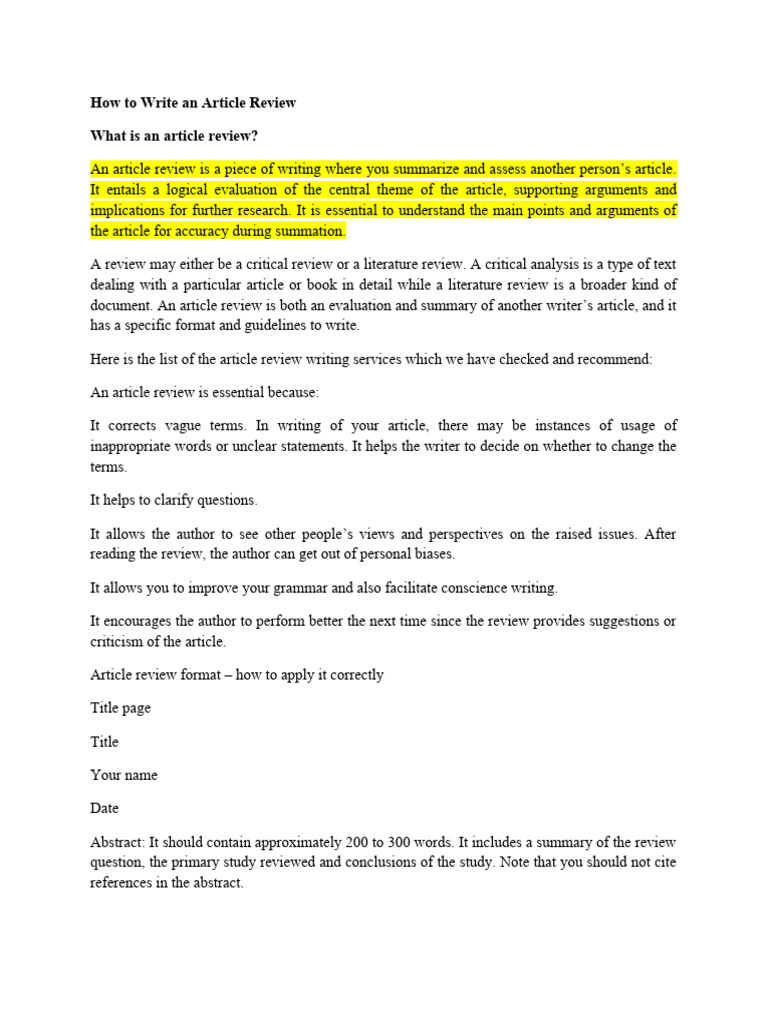 How To Write An Article Review PDF Argument Evaluation