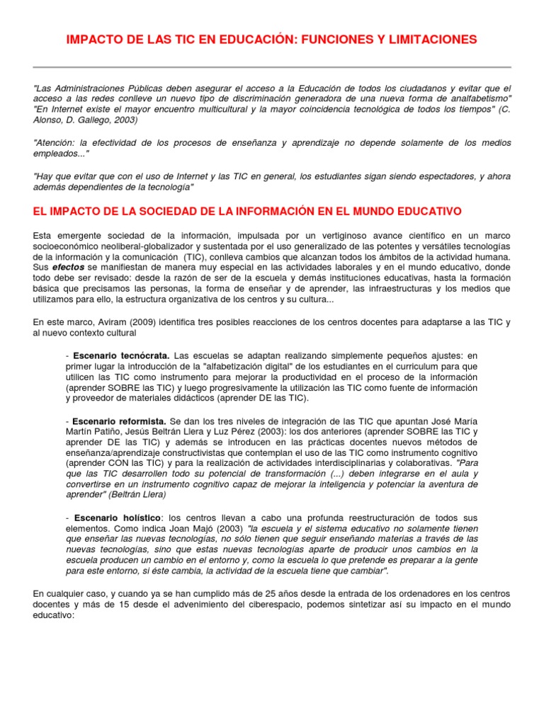 Impacto de Las TIC en La Educacion | PDF