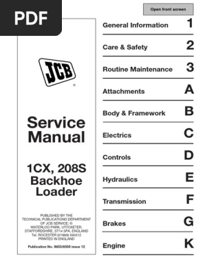 JCB 1CX Backhoe Loader Service Manual | PDF | Screw | Clothing