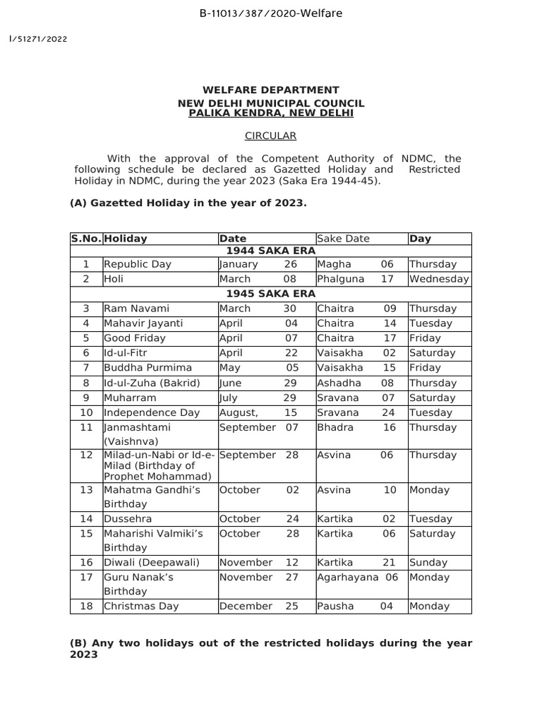 Holiday List 2023 PDF Indian Religions Holidays
