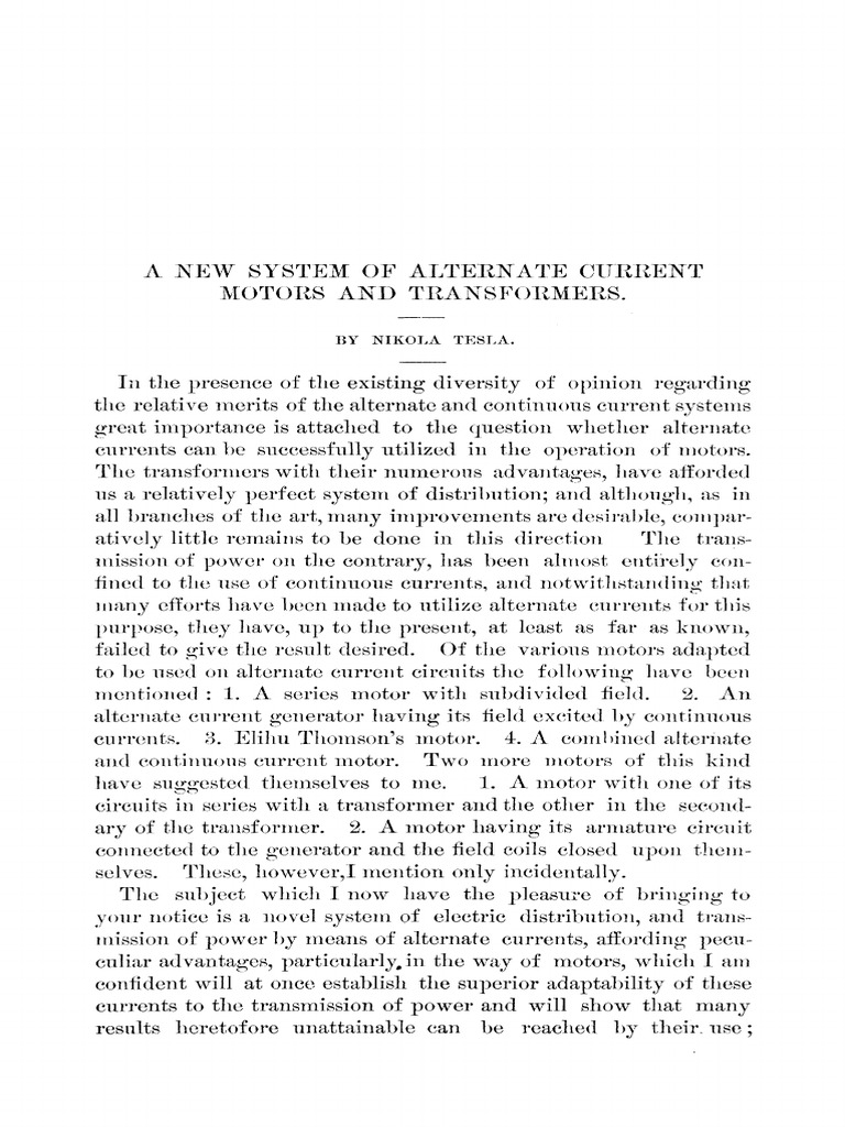 Systems of Alternate Current Motors and Transformers / Tesla PDF