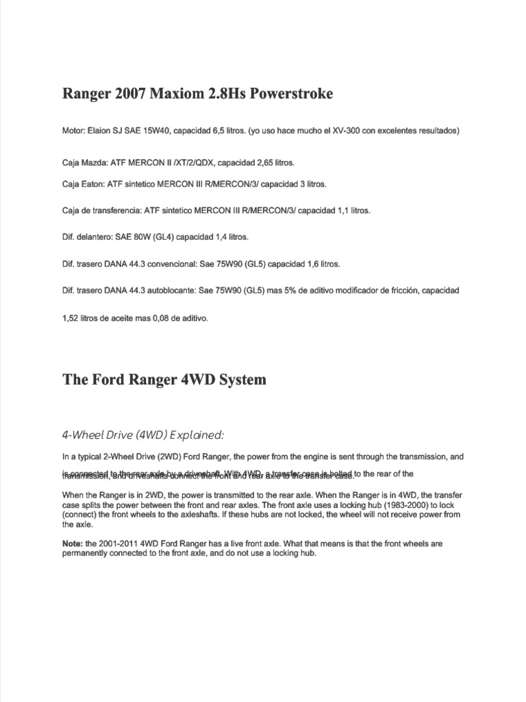 PDF The Ford Ranger 4wd System Compress | PDF