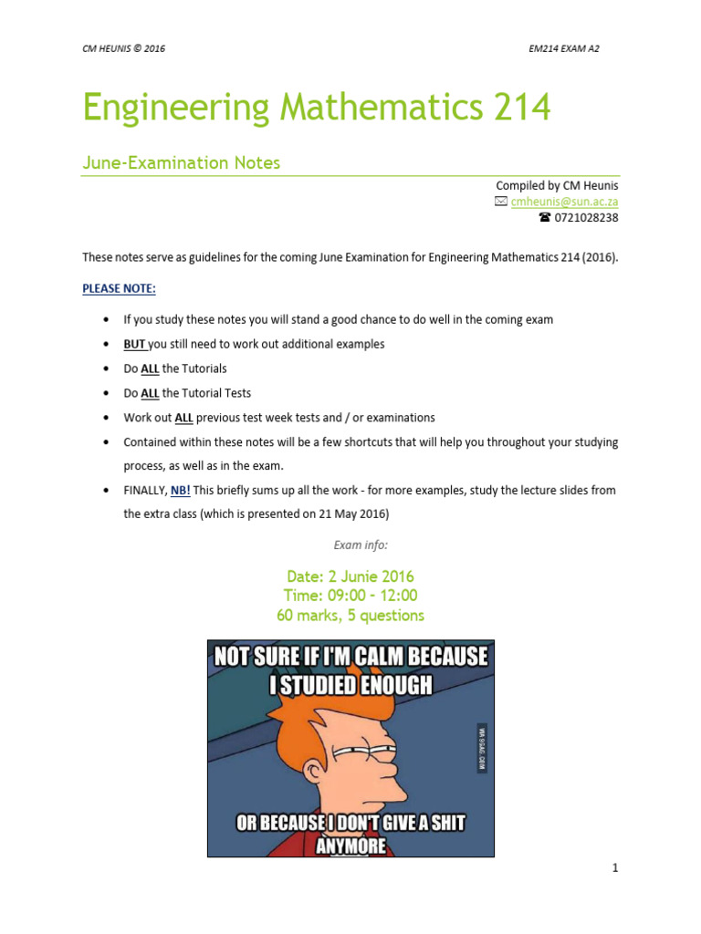 EM214 June-Examination Notes English v2 | PDF