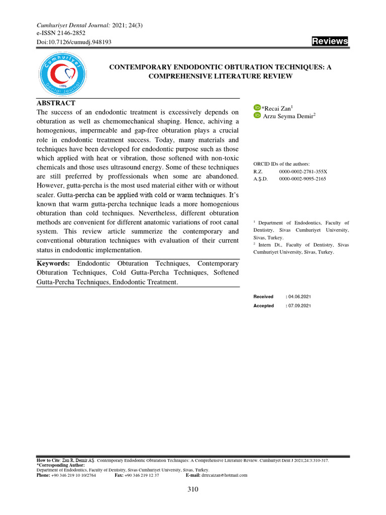 Contemporary Endodontic Obturation Techniques A Comprehensive