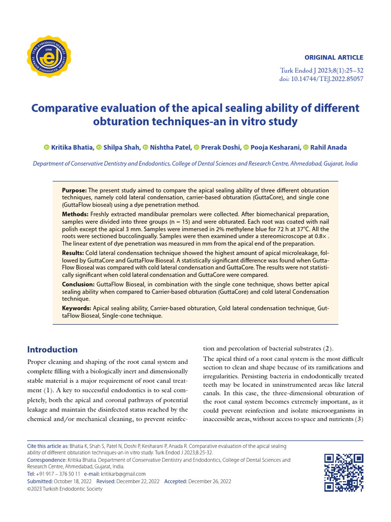 Comparative Evaluation of The Apical Sealing Ability of Different ...