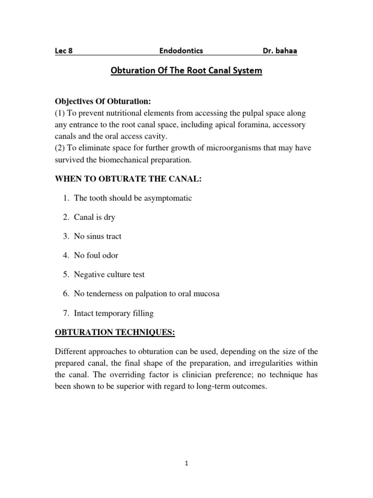 Obturation of The Root Canal System PDF
