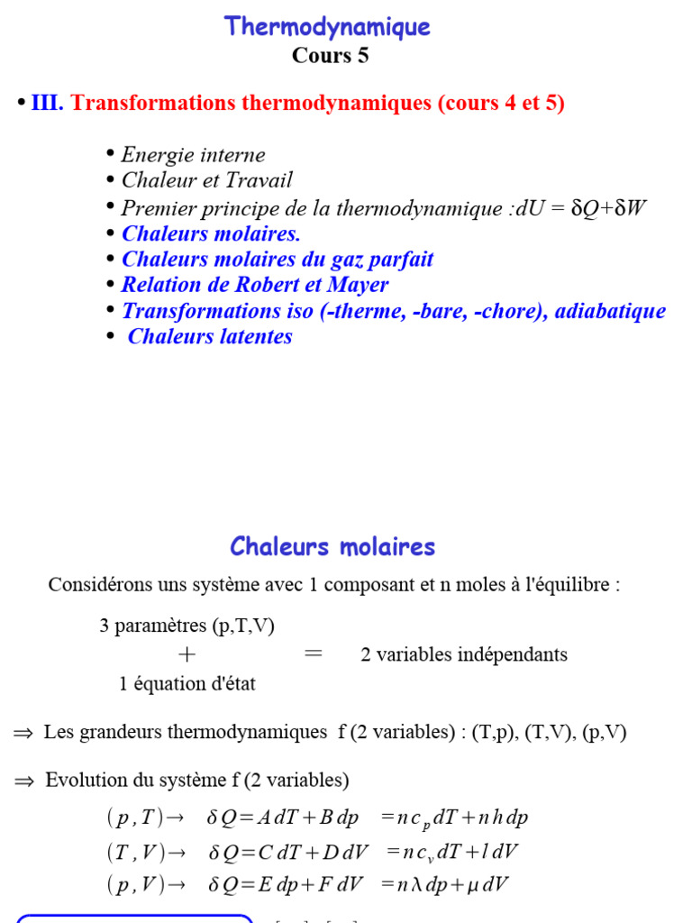 Transformations thermodynamiques 5 | PDF | Enthalpie de changement d ...
