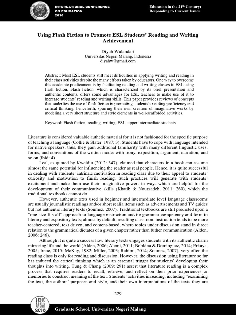 Flash Fiction in ESL: Boosting Skills | PDF | English As A Second Or ...