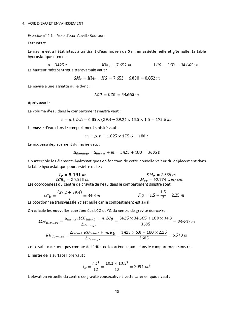 Correction Exercice 4.1 Voie D'eau Abeille Bourbon | PDF