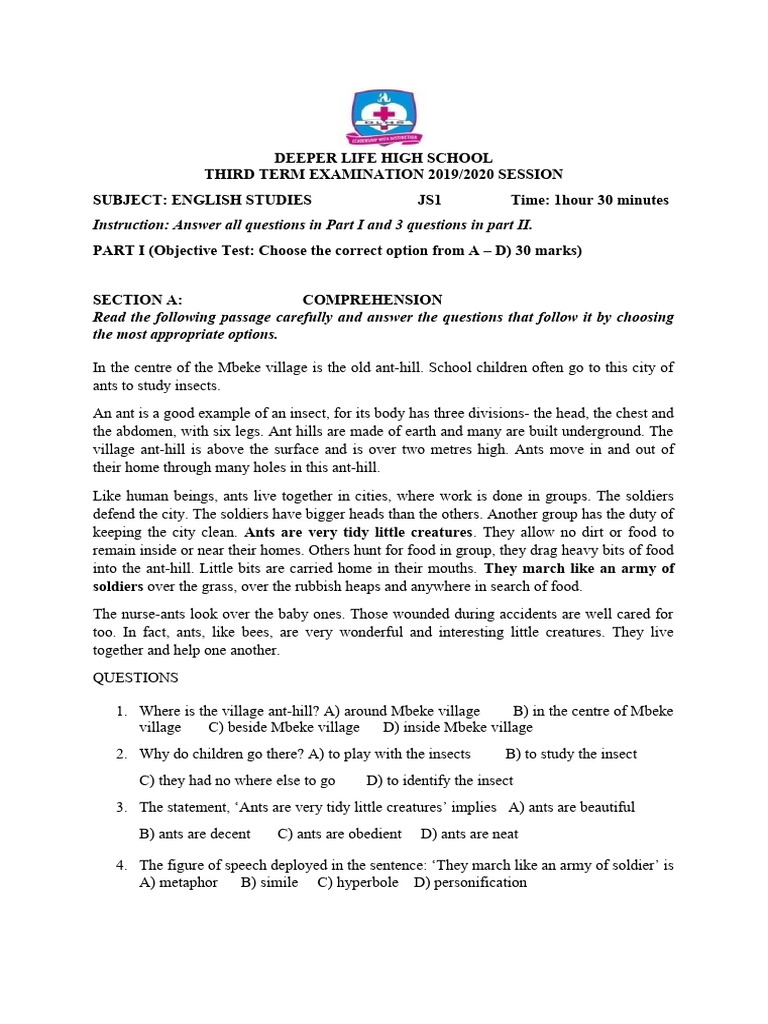 Js 1 english studies 3rd term 2019 20 exam pdf